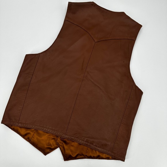 Scully Mens Genuine Leather Western Vest Brown Size 40 Pockets Button Front - Picture 9 of 14